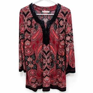 JM Collection XL Red and Black Paisley Tunic